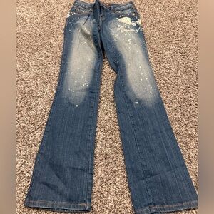 Zana Di Flare Jeans Size 5 Y2K Distressed Paint Splatter Studded Bootcut by